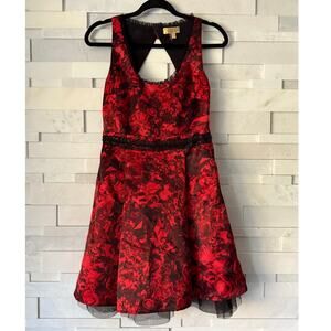 PRINCESS VERA WANG black red satin floral tulle beaded waist party dress JR 7